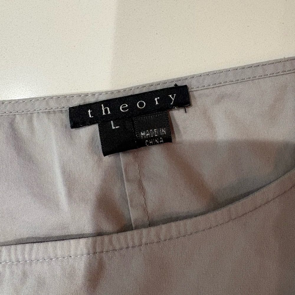 Theory Light Gray Cotton Blend Blouse Size Large - Picture 3 of 5